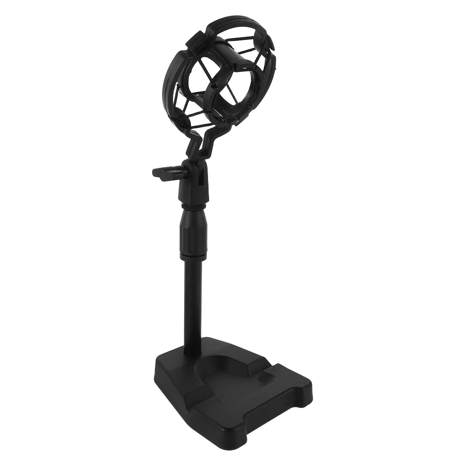 Compact Tabletop Microphone Stand with Plastic Shock Mount Multi Angle Adjustment for Desk Studio Podcasting and Voice Recording