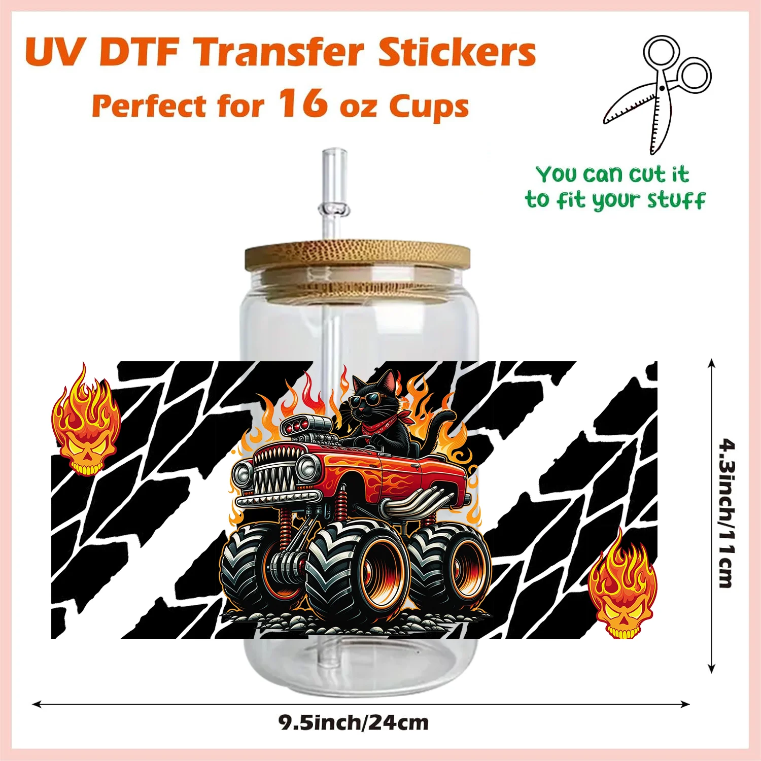 Boy's Passion Off Road Truck 3D Transfer Sticker Cartoon Monster Truck Uv Dtf Cup Wrap Sticker For 16oz Cup DIY Sticker Gift