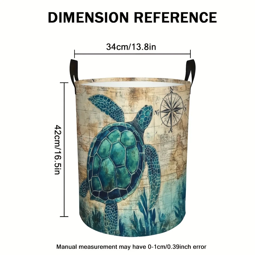 Laundry Basket Featuring A Sea Turtle Equipped with Handles and A Round Shape for Bedrooms Living Rooms Shelf Baskets