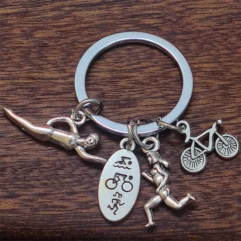 Triathlon Swim Run Bike Rider Runner Swimmer Sports Key Chain ,silver Color, Women Jewelry Man Accessory Pendant Fashion