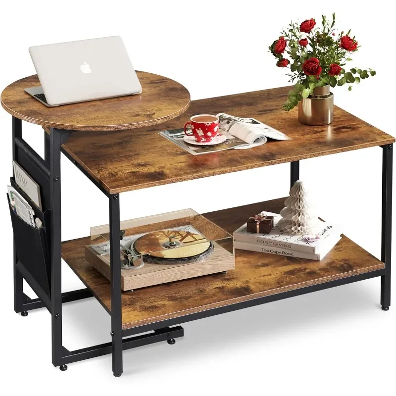 

Coffee Table, Small Coffee Tables for Living Room, Modern Center Table and Side Table Set with Storage Side Pouch