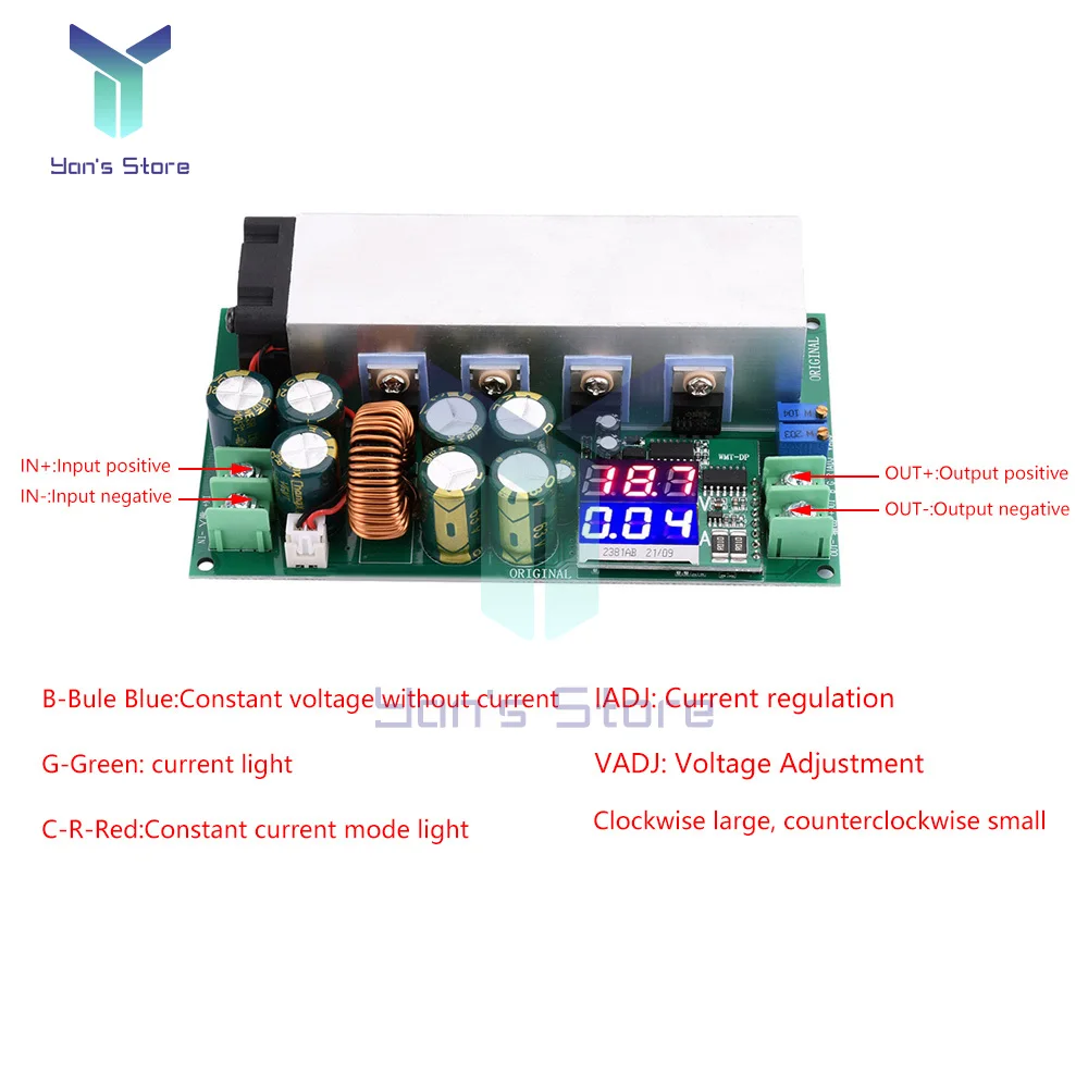 DC-DC High Power 600W Adjustable Step-down Power Supply Module With Fan 12V-80V To 2.5V-50V Buck Converter 20A Constant Current