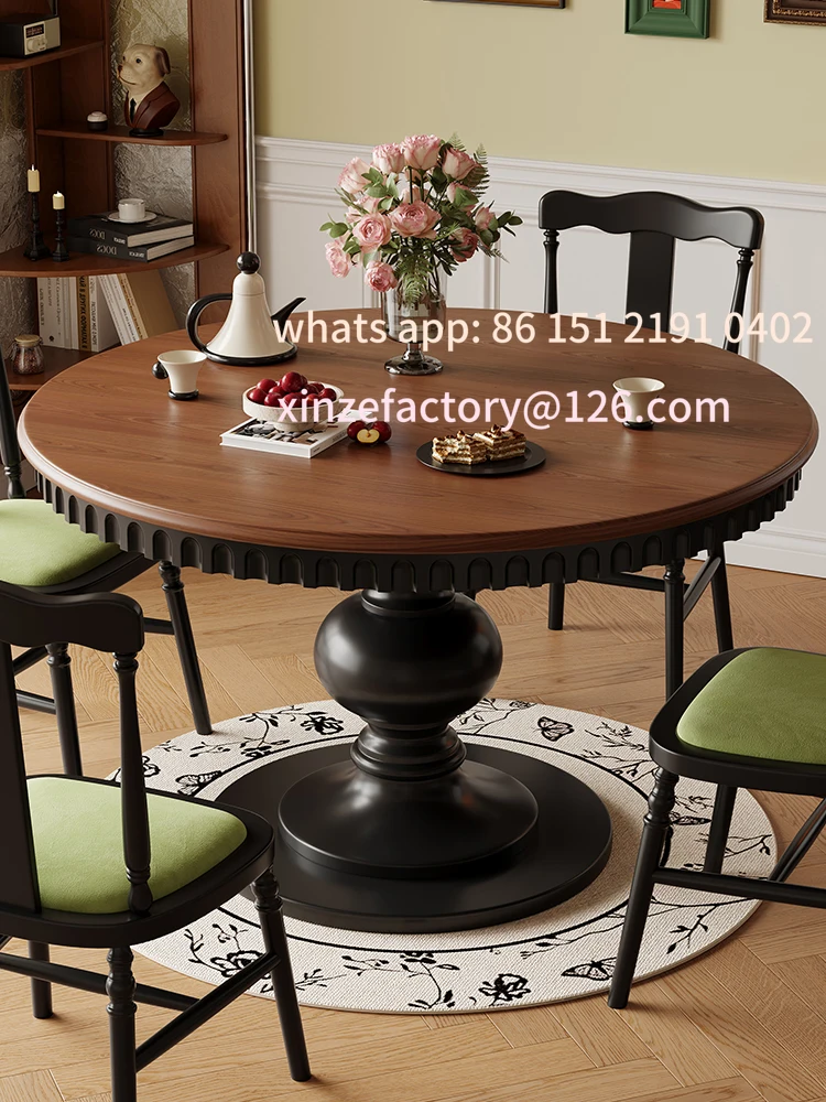 طاولة طعام وكراسي مستديرة من الخشب الصلب قابلة للتخصيص في العصور الوسطى #4