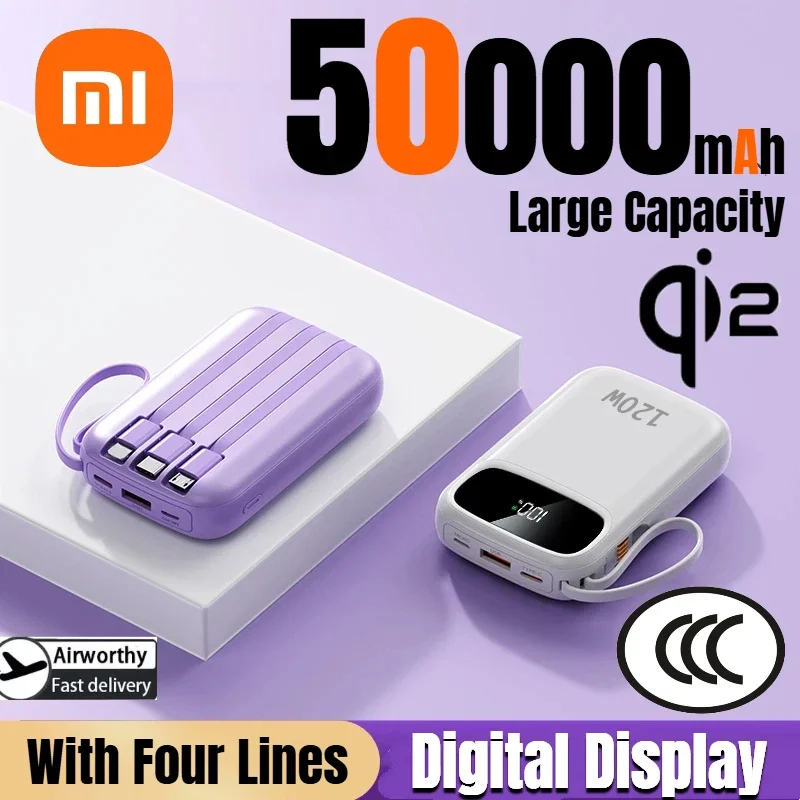 

Mijia 50000 мАч, 120 Вт, сверхбыстрая зарядка, внешний аккумулятор большой емкости со съемным двухпроводным блоком питания для IPhone Samsung