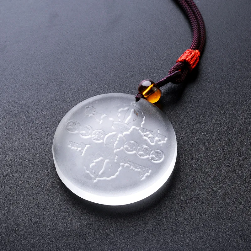 Chinese Style Frosted Glaze Six Great Vajra Mantra Pendant Lucky Blessing Wealth Attracting Protection Amulet Adjustable Necklac