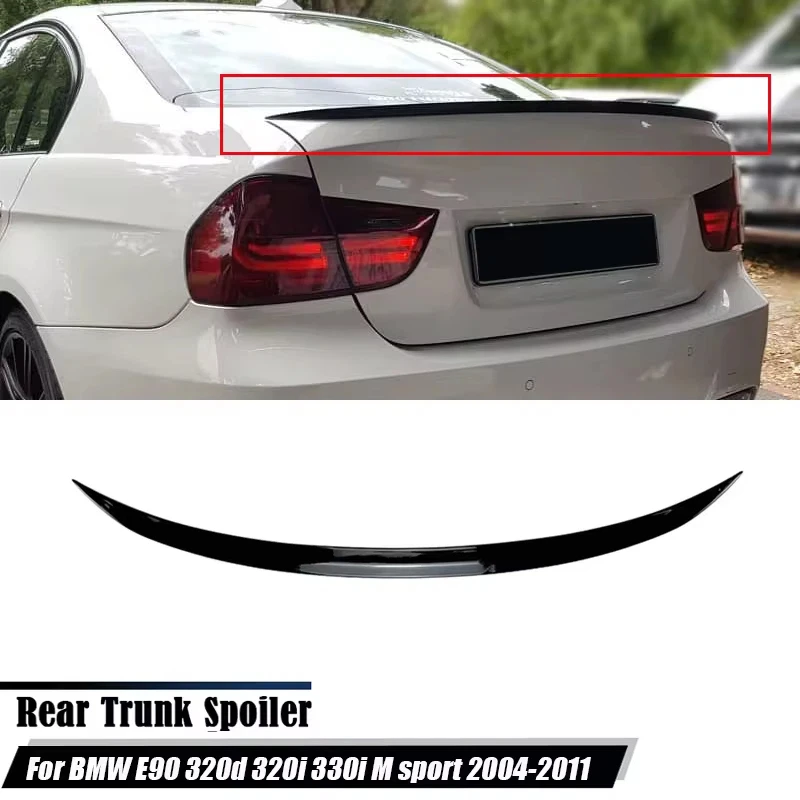 120CM Gloss Black Soft Rubber Rear Trunk Spoiler Lip Wing Splitter 5D Carbon Look Car Accessories For BMW 3 Series E90 320d