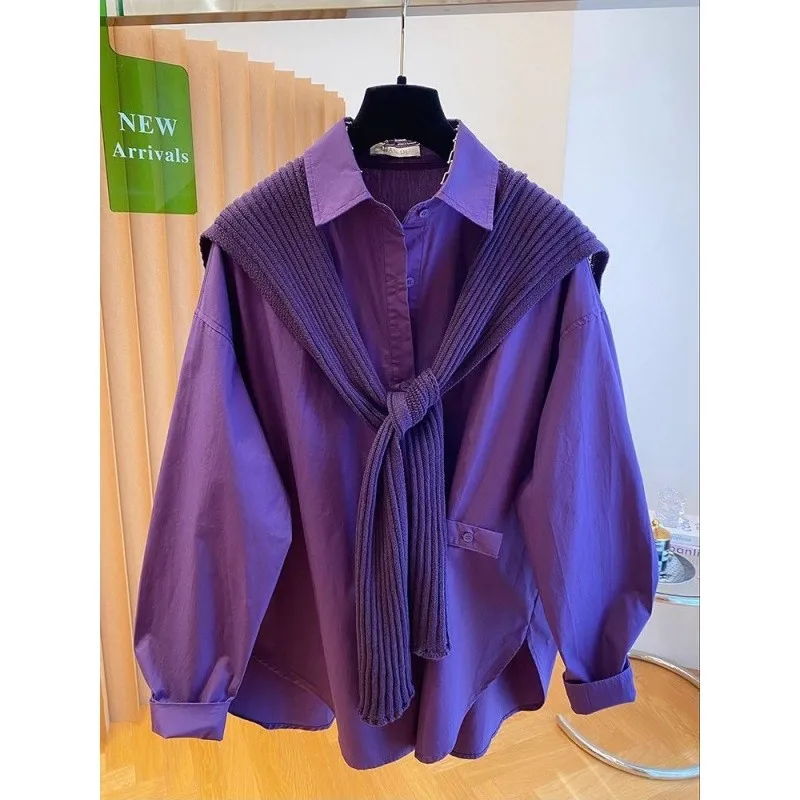 

Loose Long Sve Purple irt Men's Women's oulder Drape Autumn Winter plus Size Faionable Korean Sle Casual Top
