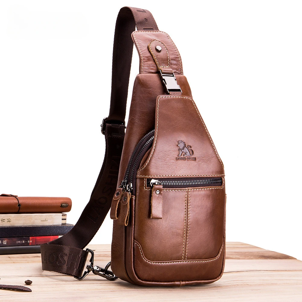 2023 New Men's genuine leather Chest Bag Large Capacity Casual Men's Messenger Bag Classic crossbody bags for men