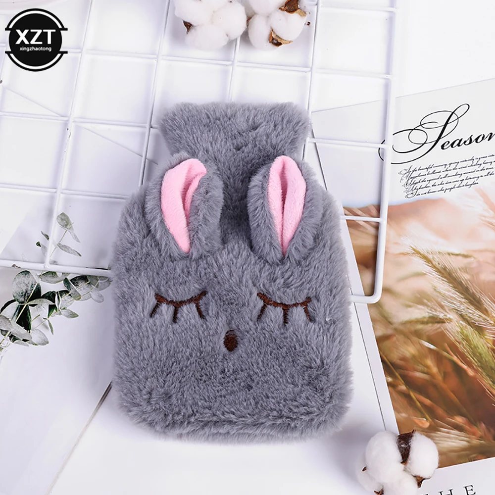 NEW Reusable Winter Warm Heat Hand Warmer PVC Stress Pain Relief Therapy Hot Water Bottle Bag with Knitted Soft Rabbit Cozy Cove