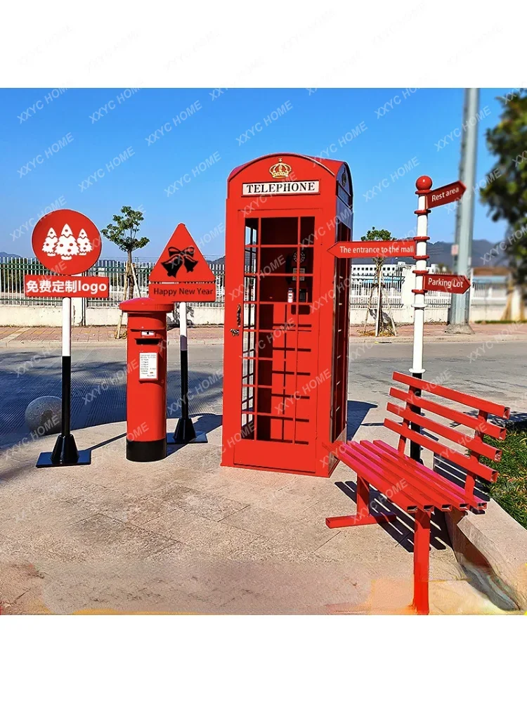 Retro Iron Art Handicraft Shop Telephone Booth Large Outdoor Decoration Decoration Photography Props Post Box Book Booth