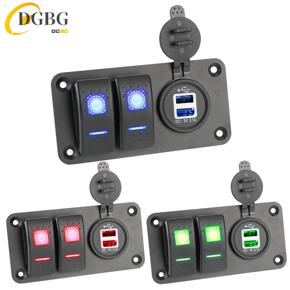 

24V 12V Switch Panel 2 Buttons Car Light Toggle USB Chargers 3.0 Motorcycle Accessories For Boat Marine Truck Caravan Universal