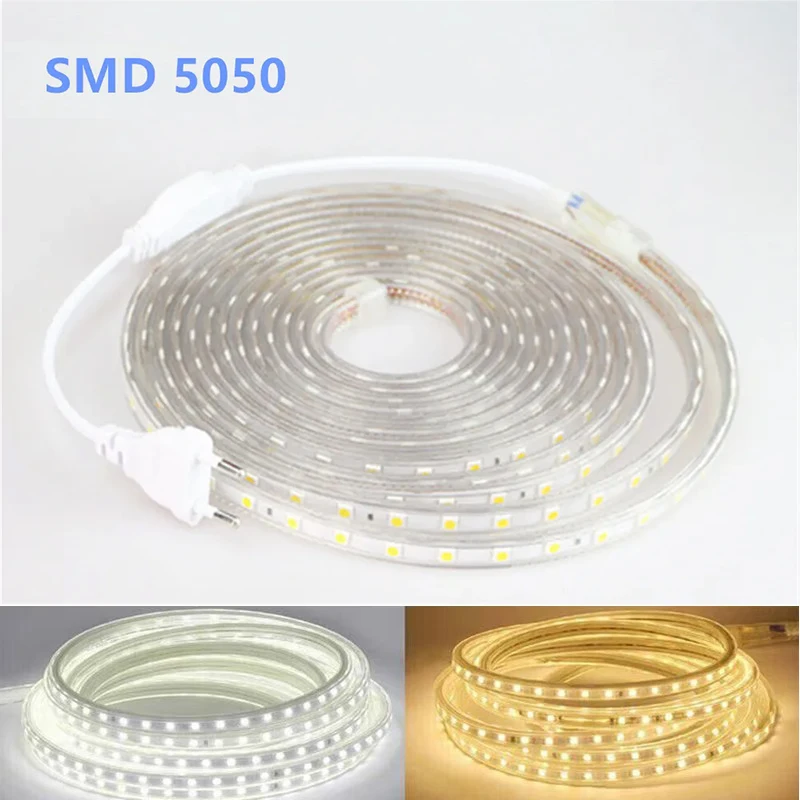 

Светодиодная лента 220 В SMD5050, гибкая светодиодная веревочная лампа, теплый белый уличный водонепроницаемый светодиодный светильник для украшения дома с вилкой европейского стандарта