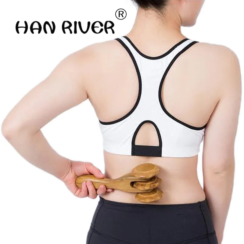 

Vietnam high quality wood three rounds of the wheel back leg massage stick wood TuiBei push abdomen body massager