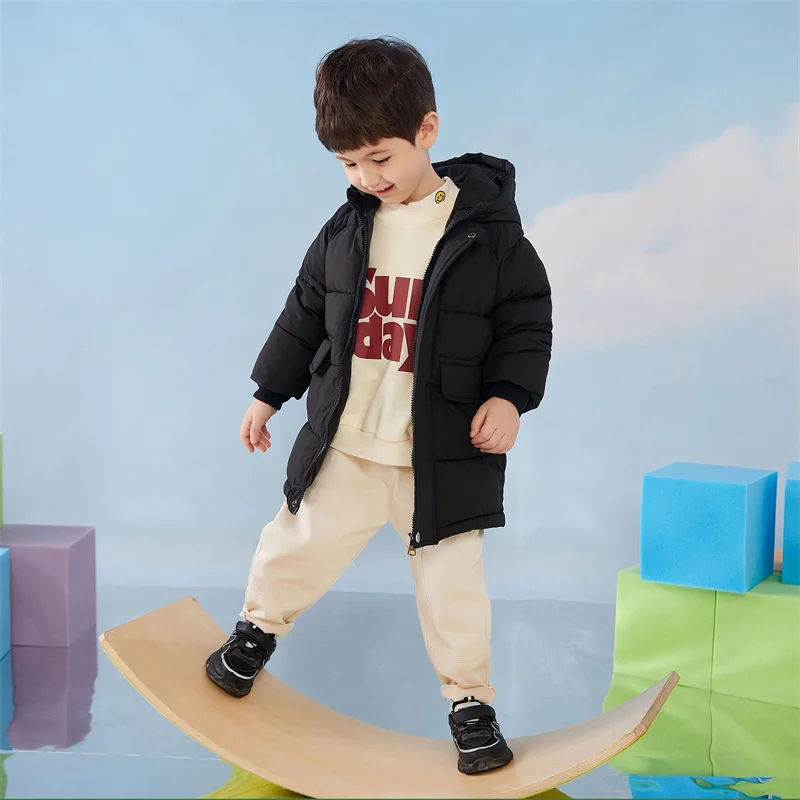 2024 nuovi bambini cappotto di colore solido ragazzi addensato caldo giacca di cotone con cappuccio ragazze carino zip casual pantaloni di media