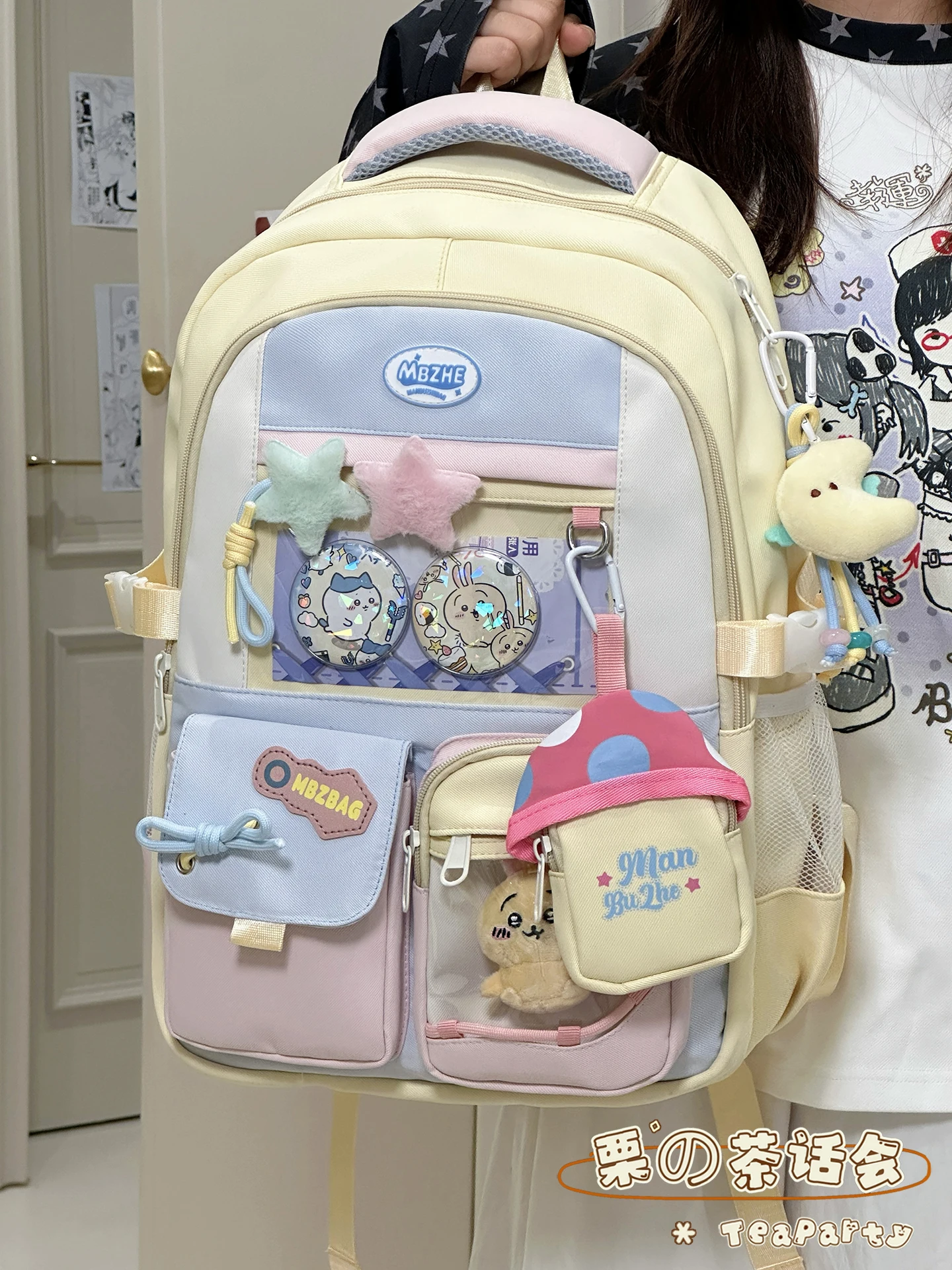 Large Capaci Color Blo Bapa Transparent Cute oulder Bag for Junior And High School Students Cuter Bag with Doubl...