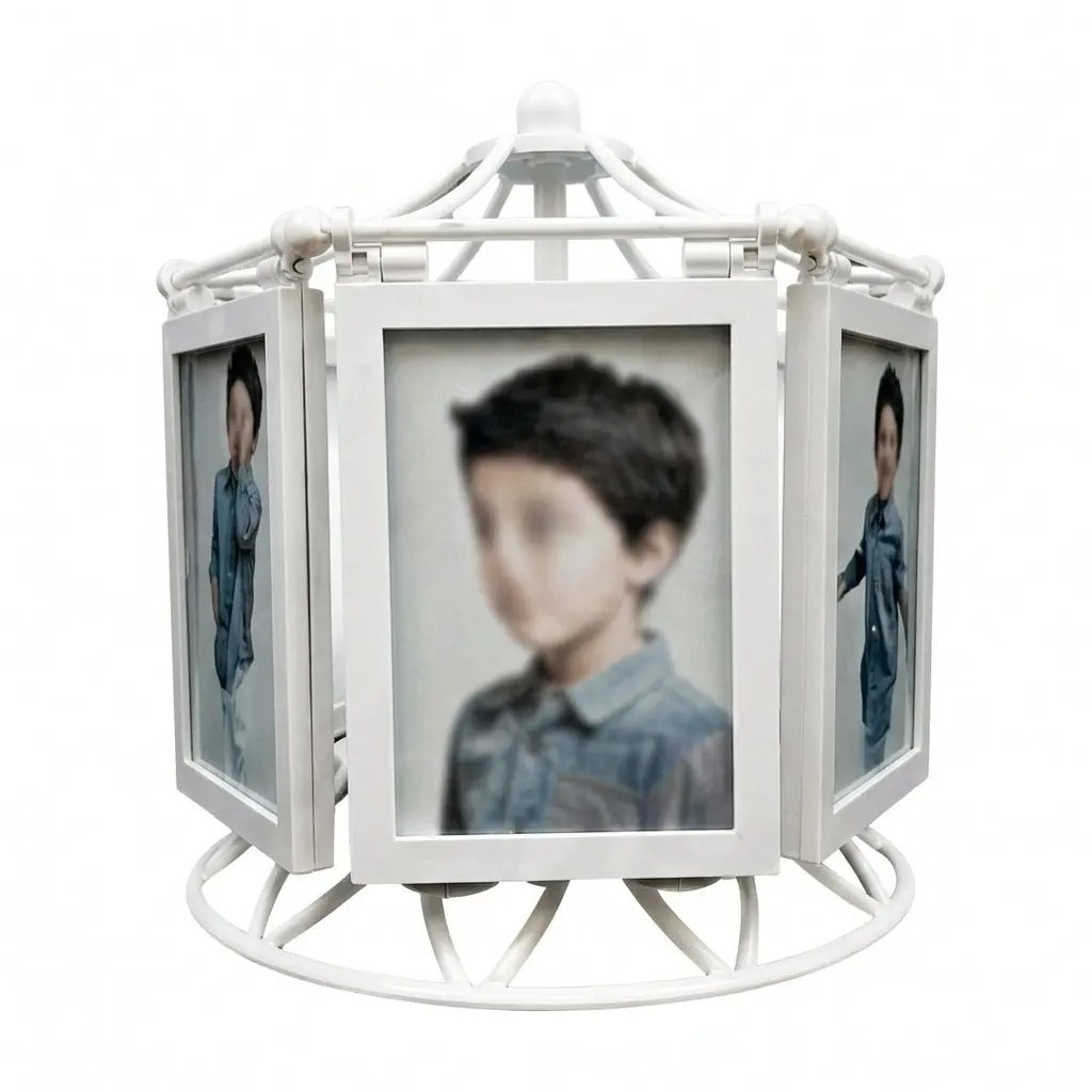 Rotating Musical Ferris Wheel Photo Frame 5 Inch Chic Painted Degree Manual Spin Display Stand for Family Gift Home