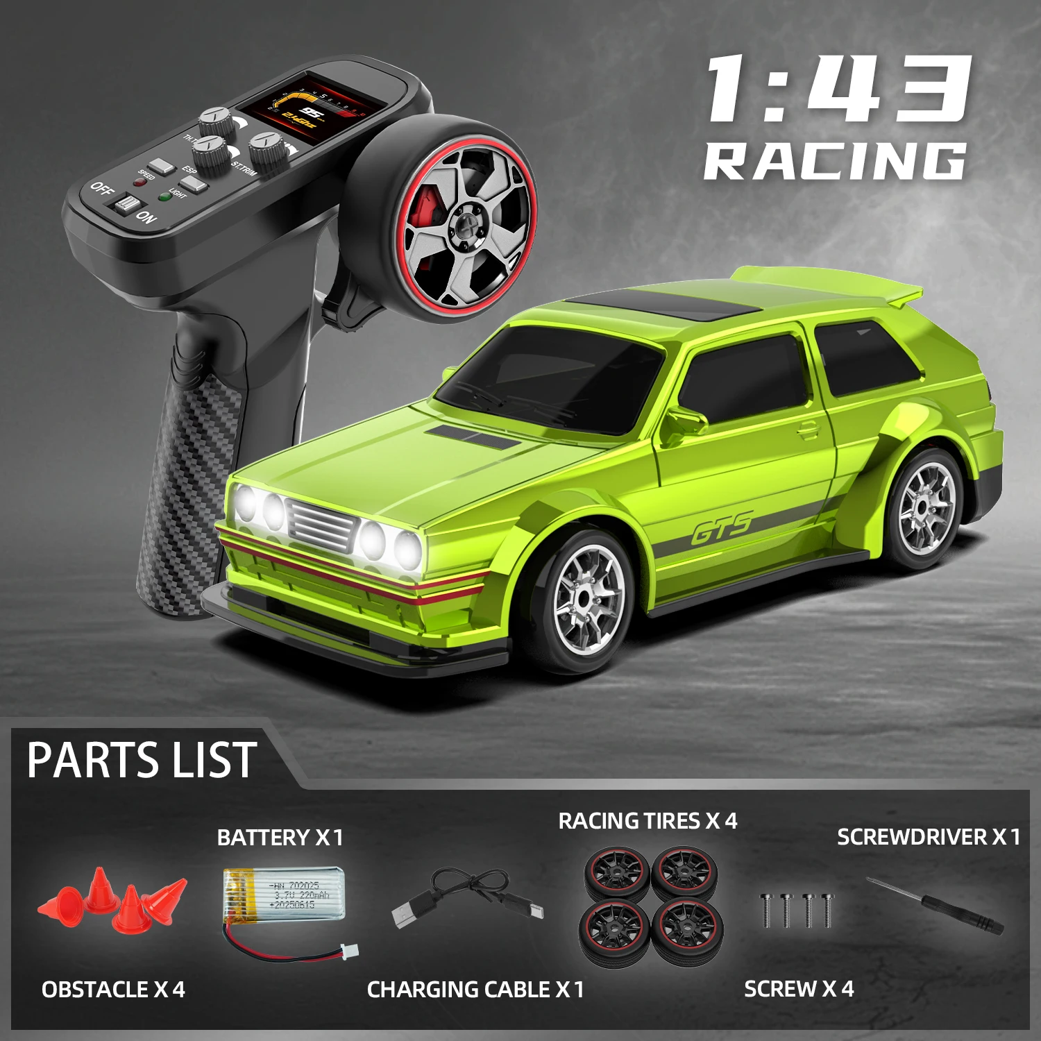 KF30 1:43 4WD RC auto met gyroscoop en dubbel motorsysteem 2.4G volledig proportionele RC hoge snelheid racewagen LED-verlichting speelgoed geschenken