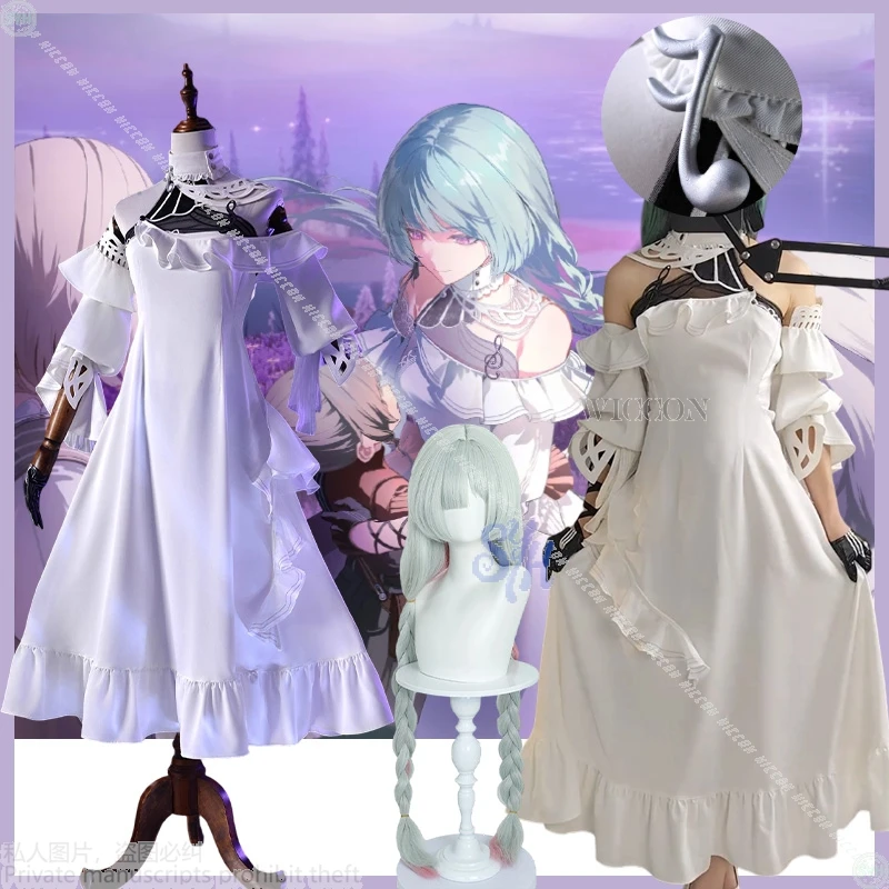 Phrolova 플로로 Wuthering Waves Cosplay Anime Costume Wuthering Waves White Elegant off-the-shoulder Long Dress Jirai Kei Halloween