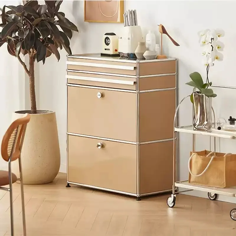 

Customized Modular Combination Cabinet Sideboard Stainless Steel frame Home Modern Creative Retro Cabinet Storage Furniture