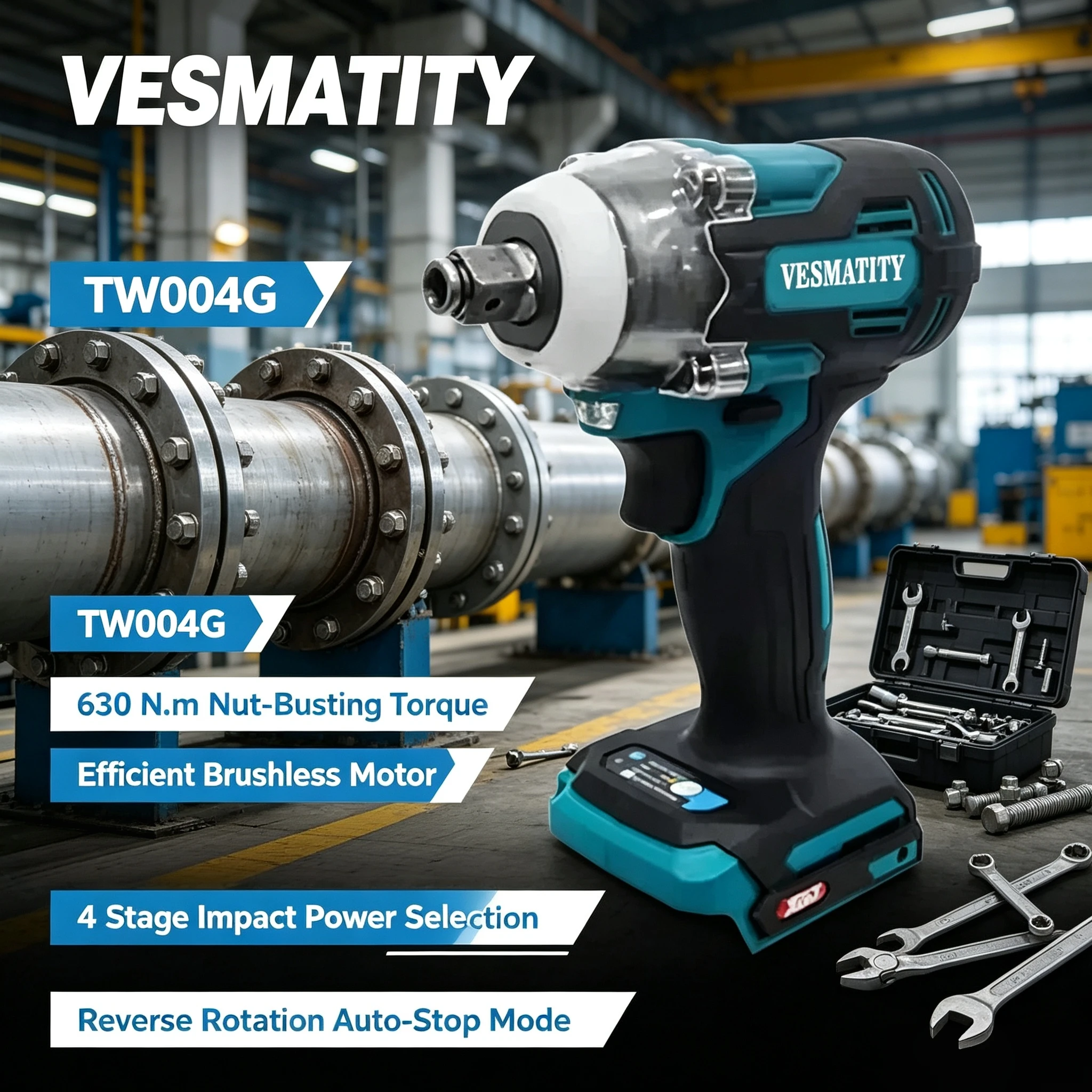 Vesmatity 630Nm Cordless Impact Wrench TW004G Brushless Driver Drill for 18V 20V Battery Max Pro Plus HD Unit
