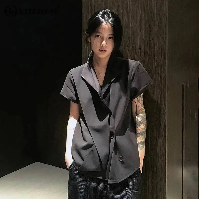 LUZHEN 2026 Summer New Three-dimensional Asymmetric Placket Design Short Sleeve Shirts Men's Trendy Original Elegant Tops JY6722