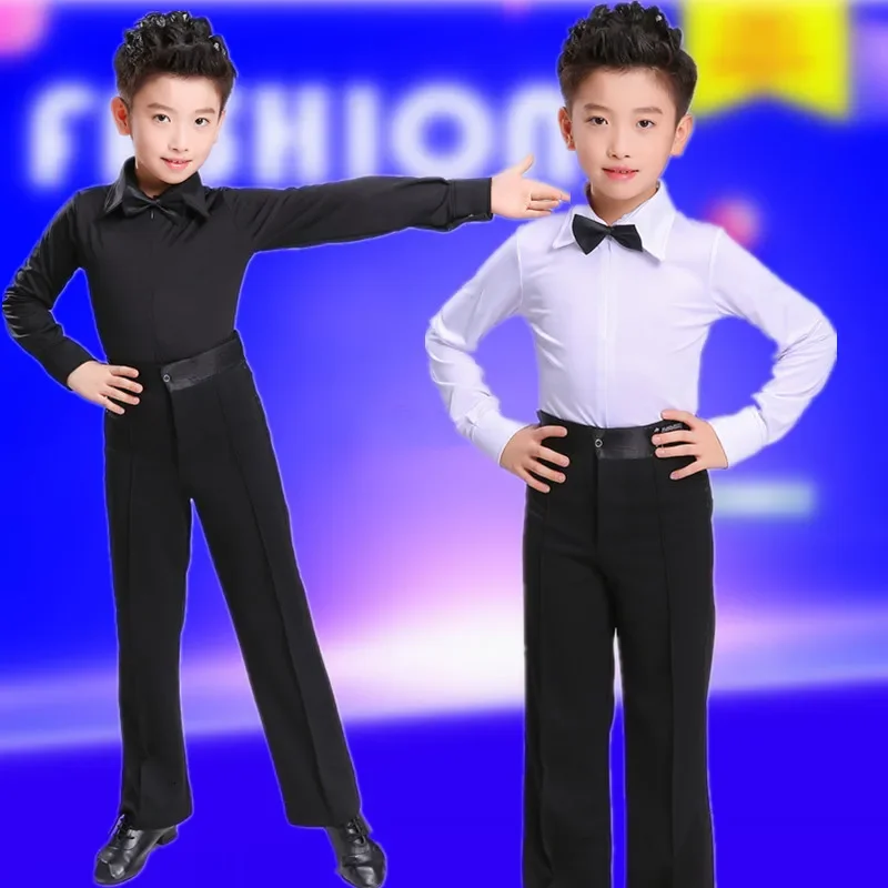 Boys Latin dance clothes Shirt pants sets kids white black rumba samba dancewear Latin ballroom costume competition clothes