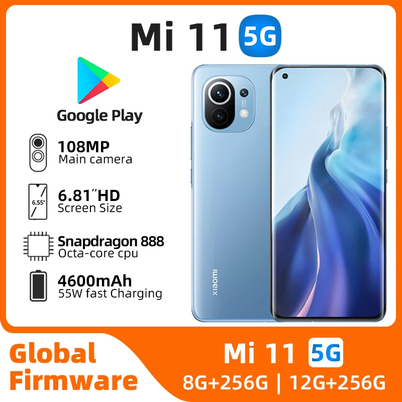 Xiaomi Mi 11 Android 5G odblokowany 6.81 cal 12GB RAM 256GB ROM Snapdragon 888 wszystkie kolory w dobrym stanie oryginalne używane telefon