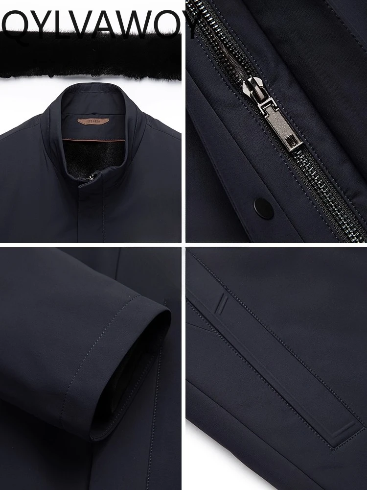 QYLVAWOY Jesienno-zimowa, średniej długości, ocieplana futrem króliczym Niekefu (płaszcz z futrzaną podszewką) Parka odporna na zimno, futrzana odzież wierzchnia LJ2591