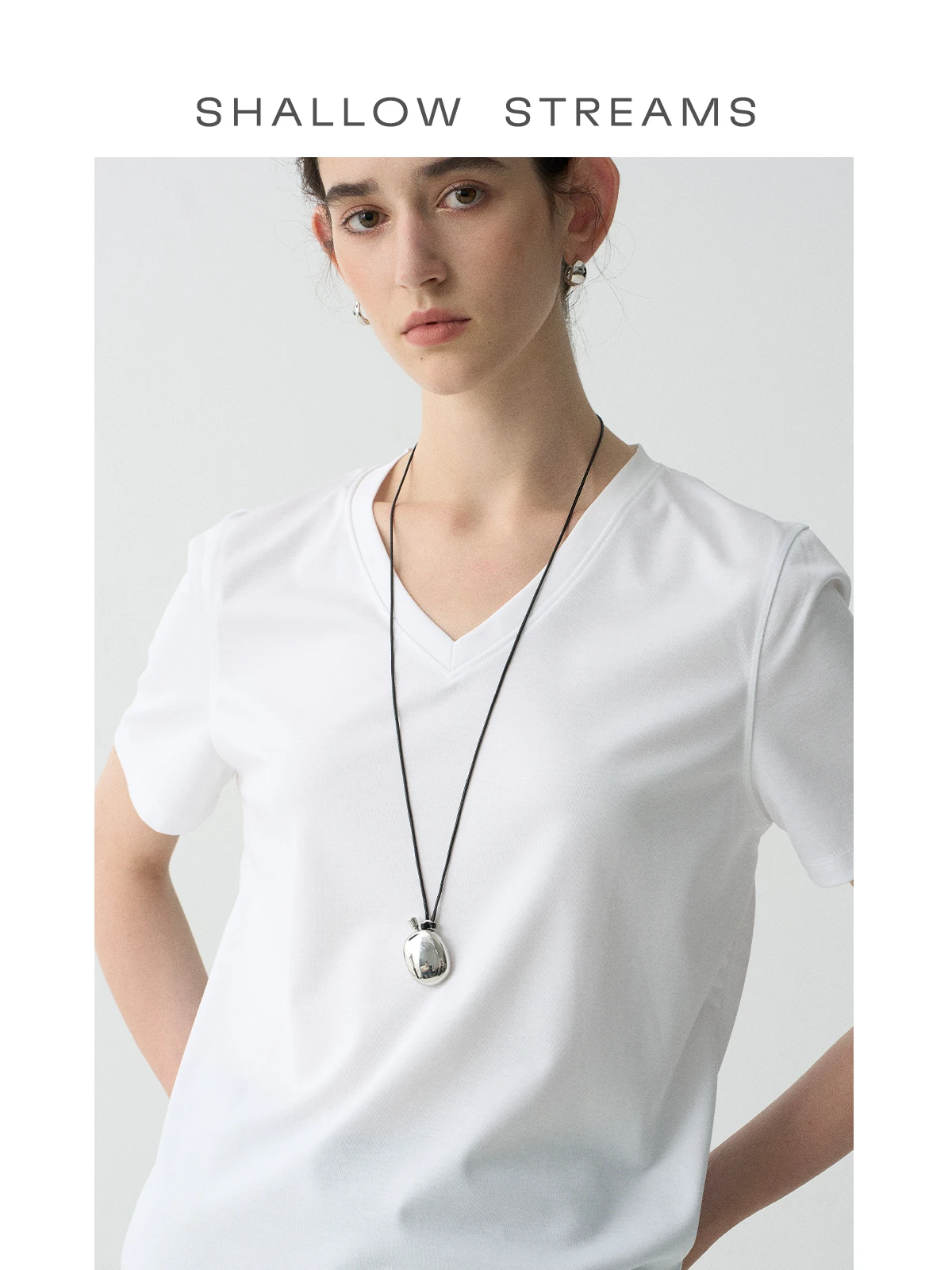 

Футболка с V-образным вырезом и коротким рукавом Slow Strs Repurchase Liquid Ammonia Cotton Cool Sensation, универсальный летний базовый топ