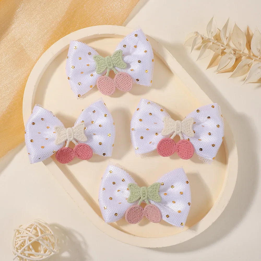 2 Stück Süße Mädchen-Haarspangen mit Cartoon-Kirschen und Schleifen, Kinder-Haaraccessoires, Boutique-Party-Kopfschmuck, Geschenke