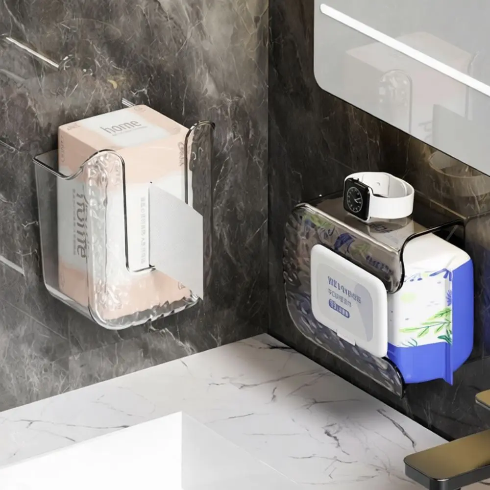 Wall Mount Paper Dispenser Bathroom Tissue Storage Box Kitchen Face Towel Organizer Punch Free Adhesive Holder Rack