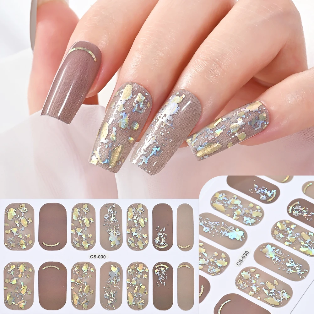 14 Tipps/Blatt 3D Dazzling Folie Nagel Aufkleber Lange Ballett Nagel Wraps Koreanische Dauerhafte Zerreißbare Nagel Patch für Frauen DIY Nagel Design