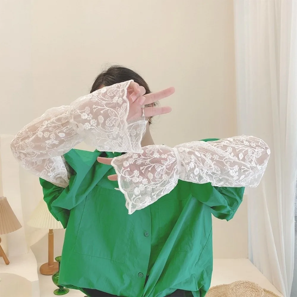

Simple Elastic Ice Silk Sleeves Hollow Thin Sun Protection Cover Loose Mesh Long Sleeved Arm Cover Girl