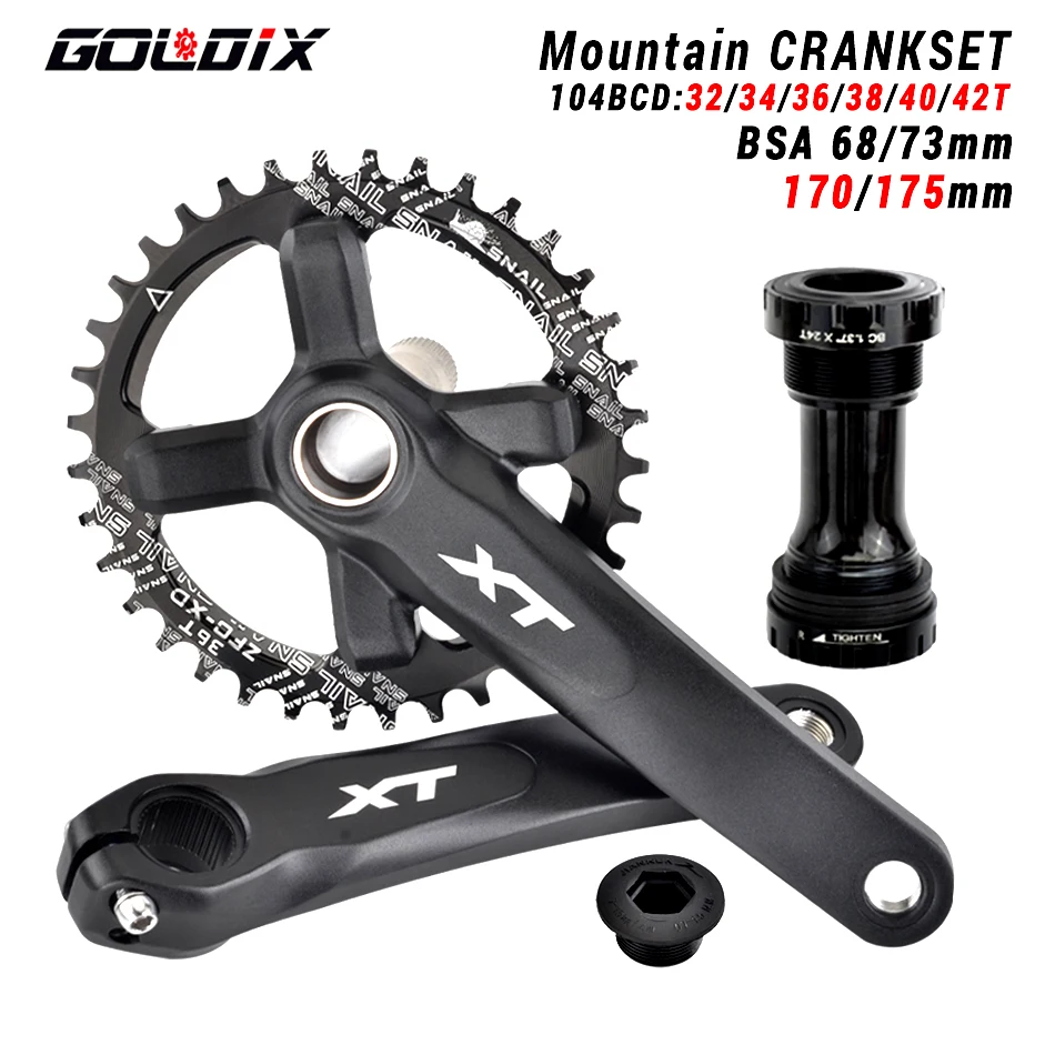 GOLDIX XT Bicikli crankset 104BCD chainring Széleskörű Összehúzza magát 32-42T 170/175mm Eltorzult crankbait Összeegyeztethető vel SHIMANO/SRAM 11-12speed