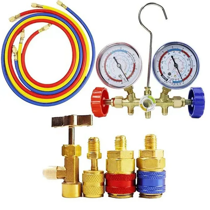 1set Double Meter For R410A R32 R404A R134A Car Air Conditioning Fluoridation Table Pressure Gauge Refrigerant-Dual Gauge Valve