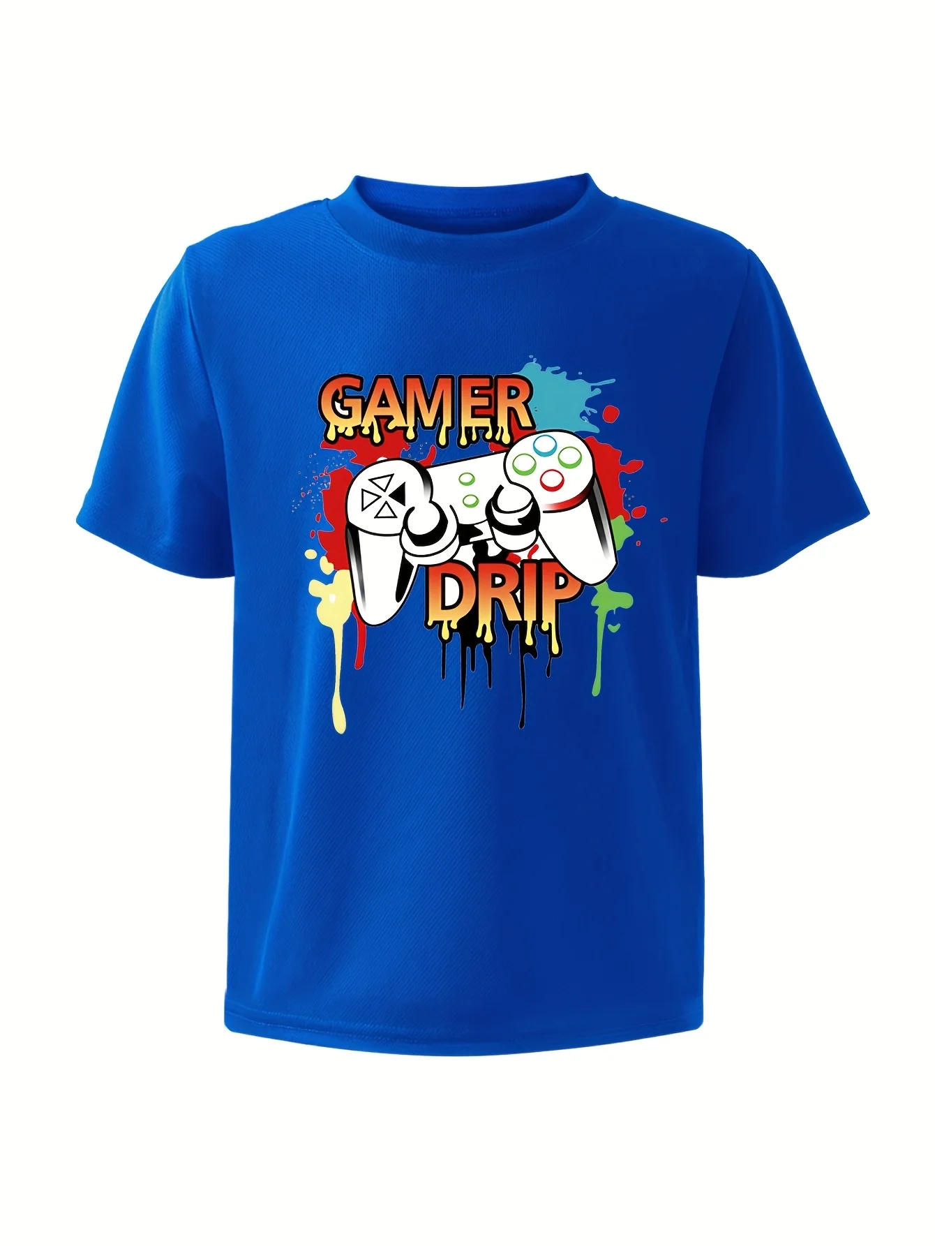 Boys  Girls Game Controller Print Quick‑Dry Mesh T‑Shirt Breathable Slight‑Stretch Soft Casual Kids Top