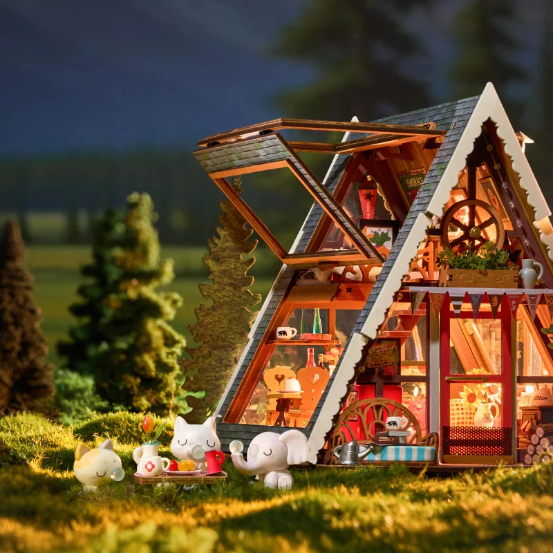 DIY Miniature A-Frame Cabin Wooden Model Kit - 3D Puzzle Home Decor 4