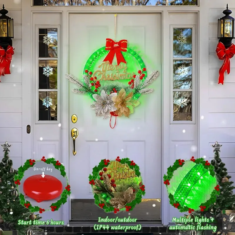 

Glowing Christmas Wreath For Front Door Wall Decor LED Window Hanging Light Up Xmas Garland Pendant Christmas Decoration 2023