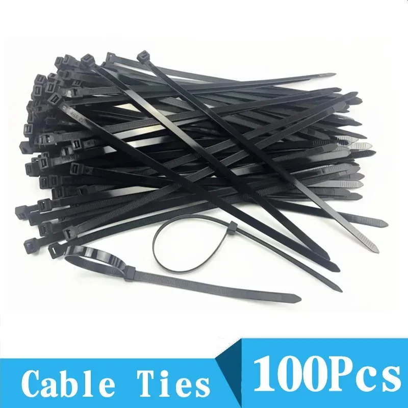 100 Pieces Nylon Self-Locking Ties Bundling Tape Black Durable Anti-Corrosion and Anti-Freeze High Toughness Bundling Rope Ties