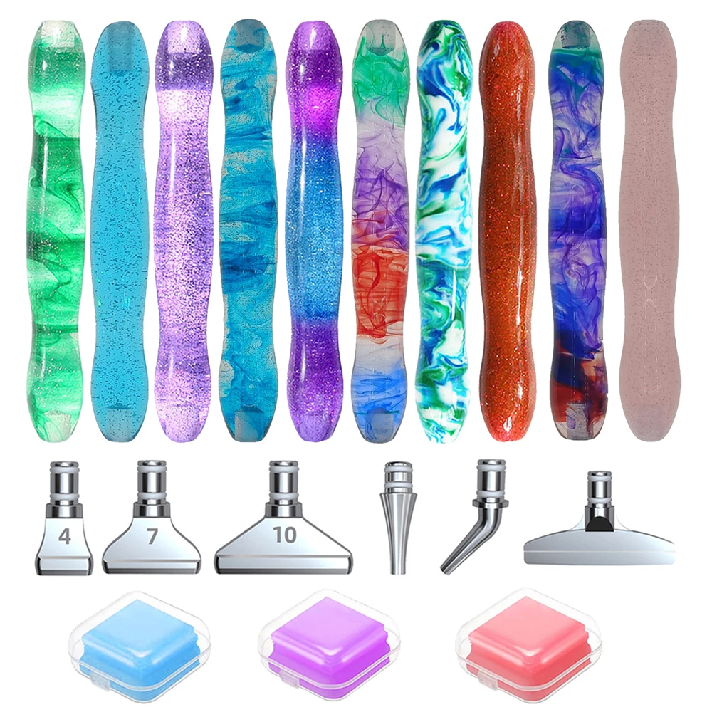 Resin Diamond Painting Pen With Glue Clay Metal Replacement Pen Heads Multi Placers Point Drill Pens DIY Crafts Nail Art Tools