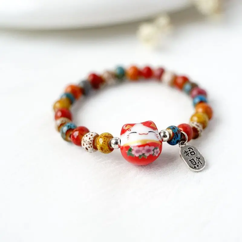 Cute Cat Bracelet For Girls Colorful Beaded Bracelets Harajuku Ceramics Anime Pendant Charm Bracelets Jewelry Gifts Wholesale