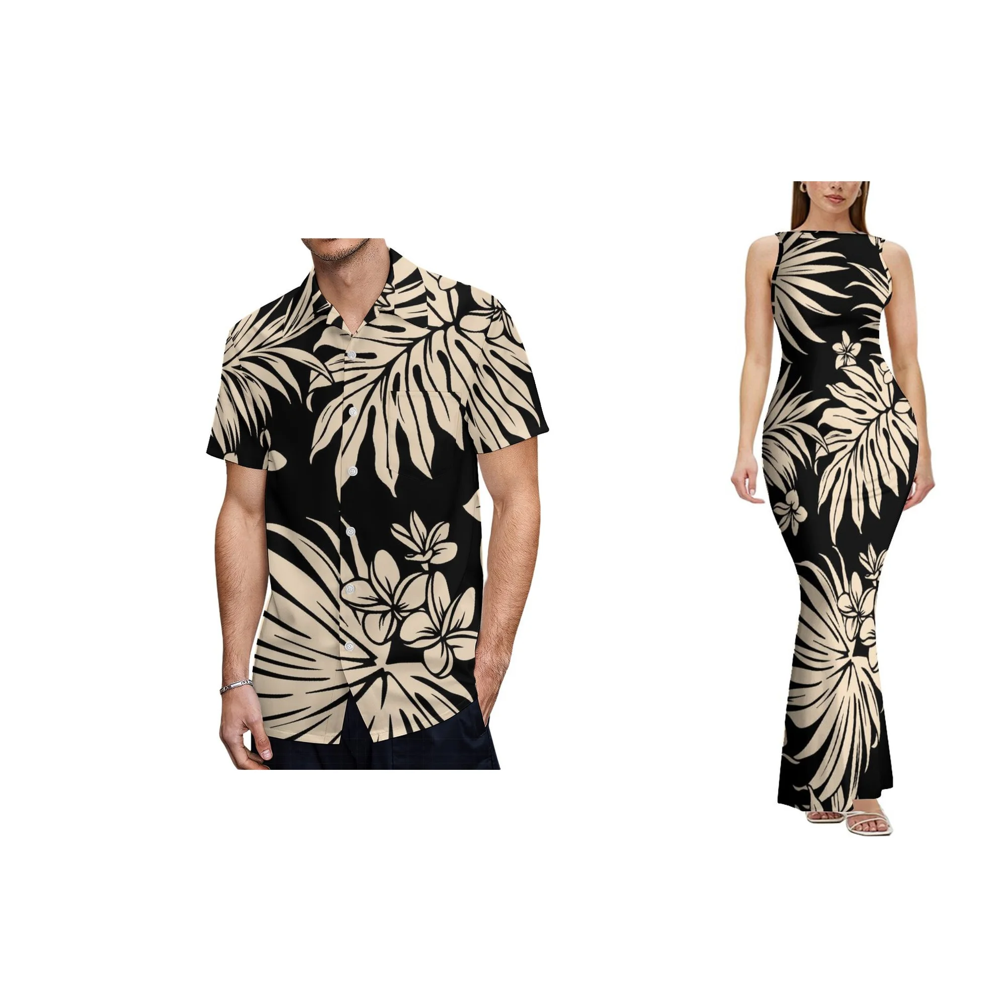 مصنع الجملة مخصص تصميم نمط الرجعية أنيقة السيدات فستان طويل هاواي طباعة أكمام فستان السهرة عارية الذراعين #4