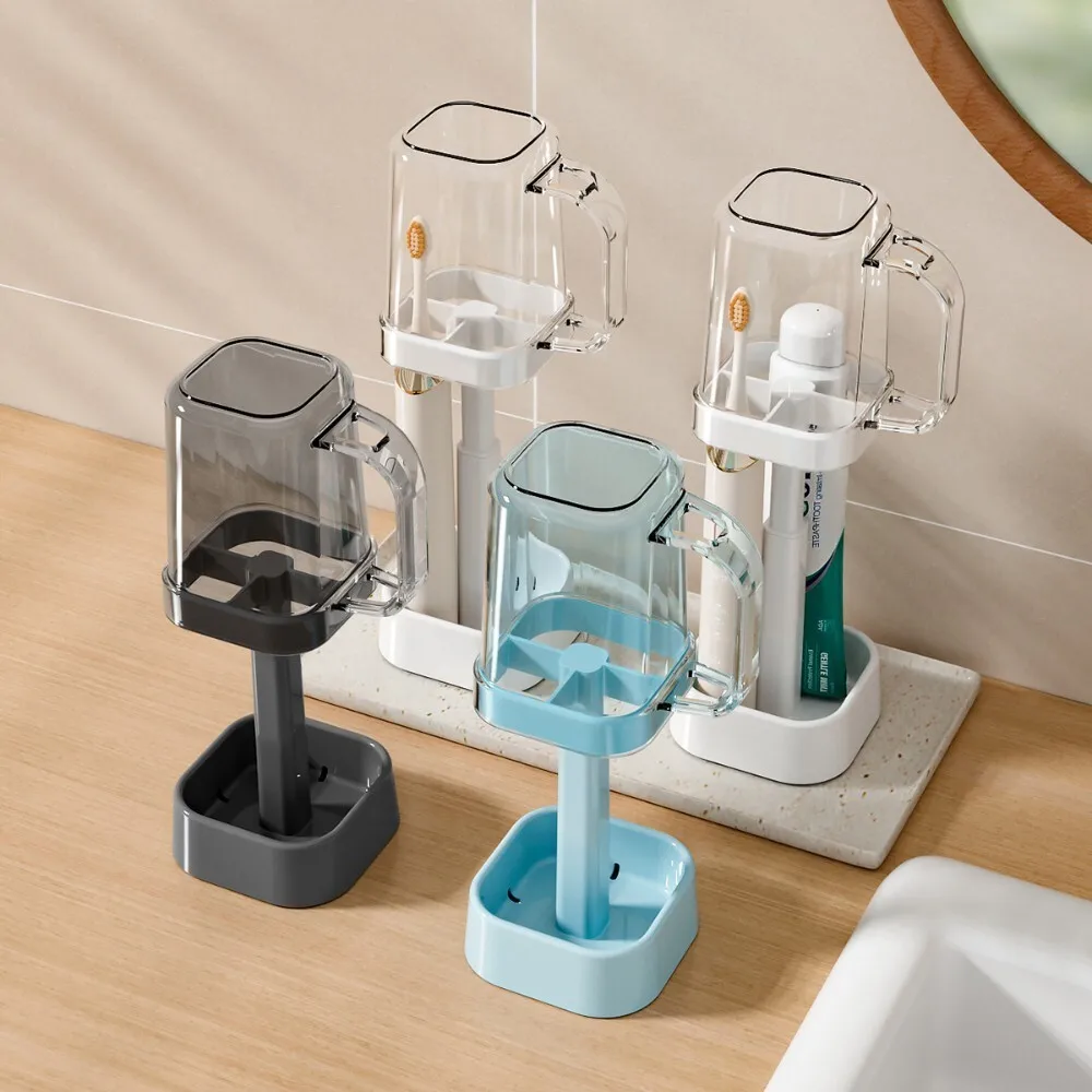 

Bathroom Holder for Mouthwash and Toothbrush Storage Rack with Drain Cup and Dustproof Lid Household Organizer for Students