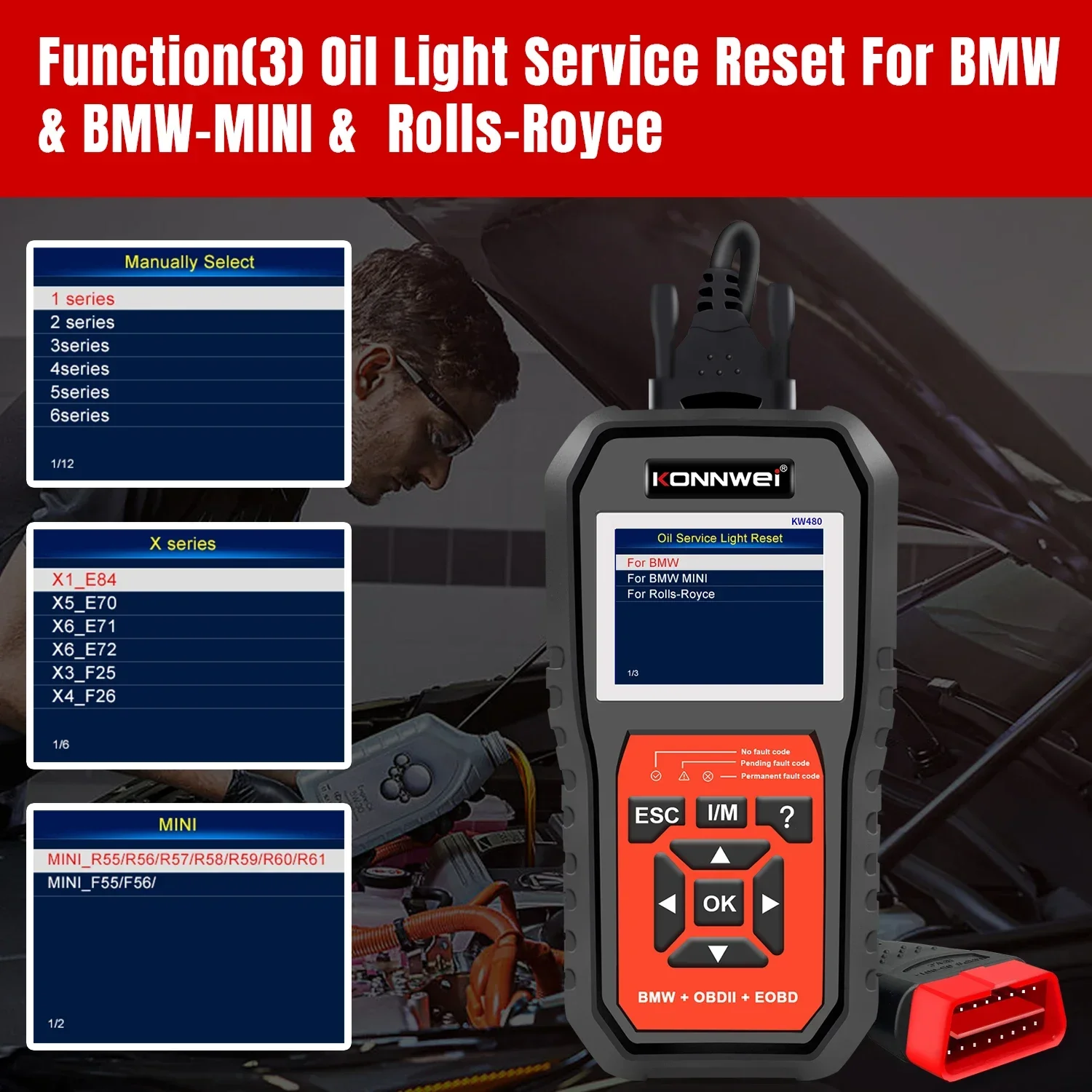 26 Durable KOWWEI KW480 Full Systems OBD2 Diagnostic Scanner OIL TPMS Reset O2 Adapter Auto Code Reader Tools view 4