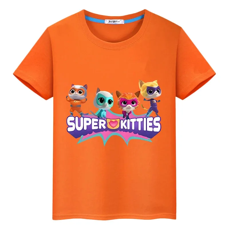 

Футболка Super Kitties из 100% хлопка с принтом, короткие топы, футболка с мультяшной гордостью y2k, цельные футболки для мальчиков, летние футболки с аниме, детская одежда для девочек