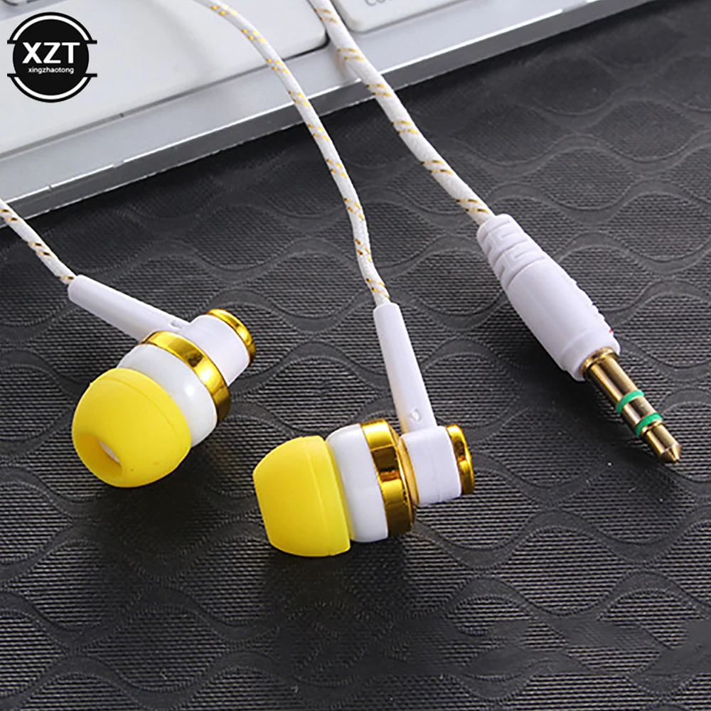 1pc Wired Earphone Stereo Guitar In-Ear 3.5mm Nylon Weave Cable Earphone Headset For Laptop Smartphone Tablets Headphone