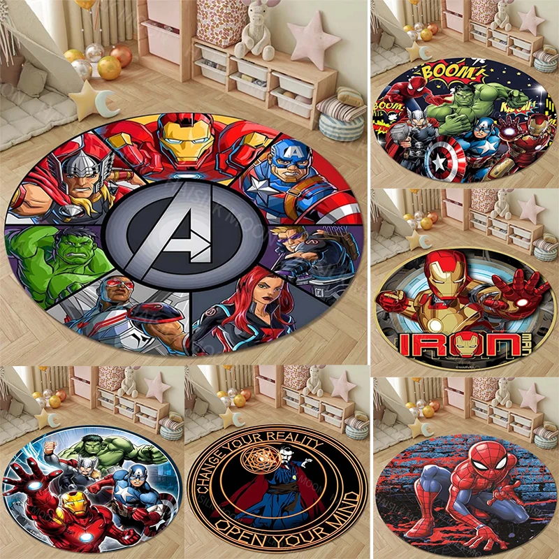 MINISO DISNEY Marvel Avengers Round Rugs for Bedroom Area Floor Mats for Kids Bath Chair Mat Carpet Living Room Home Decoration