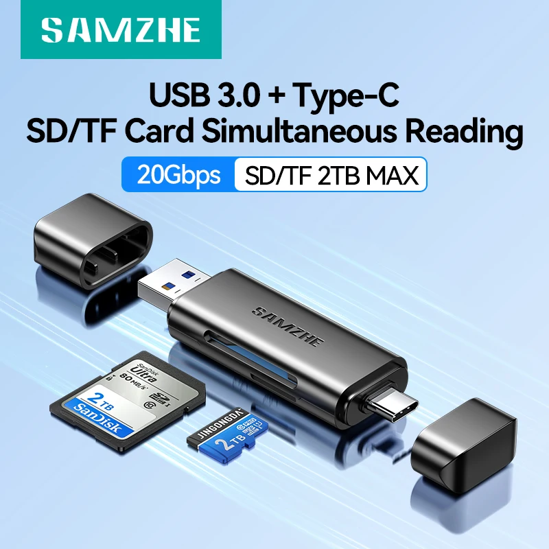 

SAMZHE Card Reader USB3.0&USB C to SD MicroSD TF Thunderbolt 3 for PC Laptop Accessories Smart Memory Cardreader SD Card Adapter