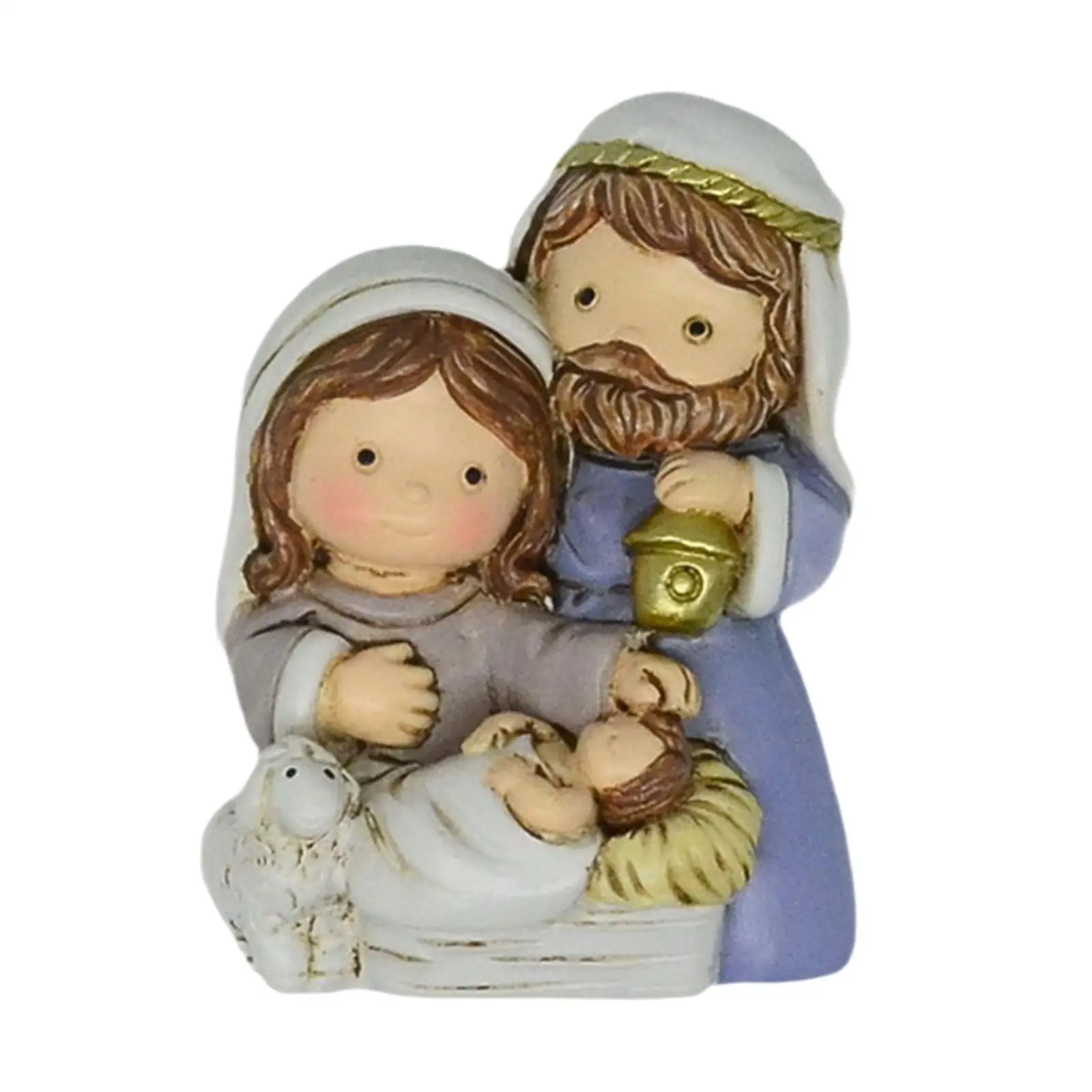Mini Resin Nativity Ornament Multicolor Jesus Birth Figurine Tabletop Sculpture for Bookshelf Fireplace Holiday Decor