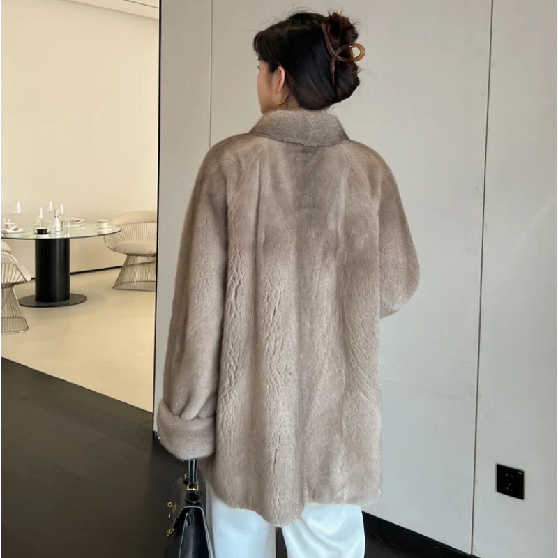 Fashion Fur Coat Real Natural Mink Whole Fur Women Jacket Mid-length  Winter Thick Warm Female Mink Fur Clothing 2024 New